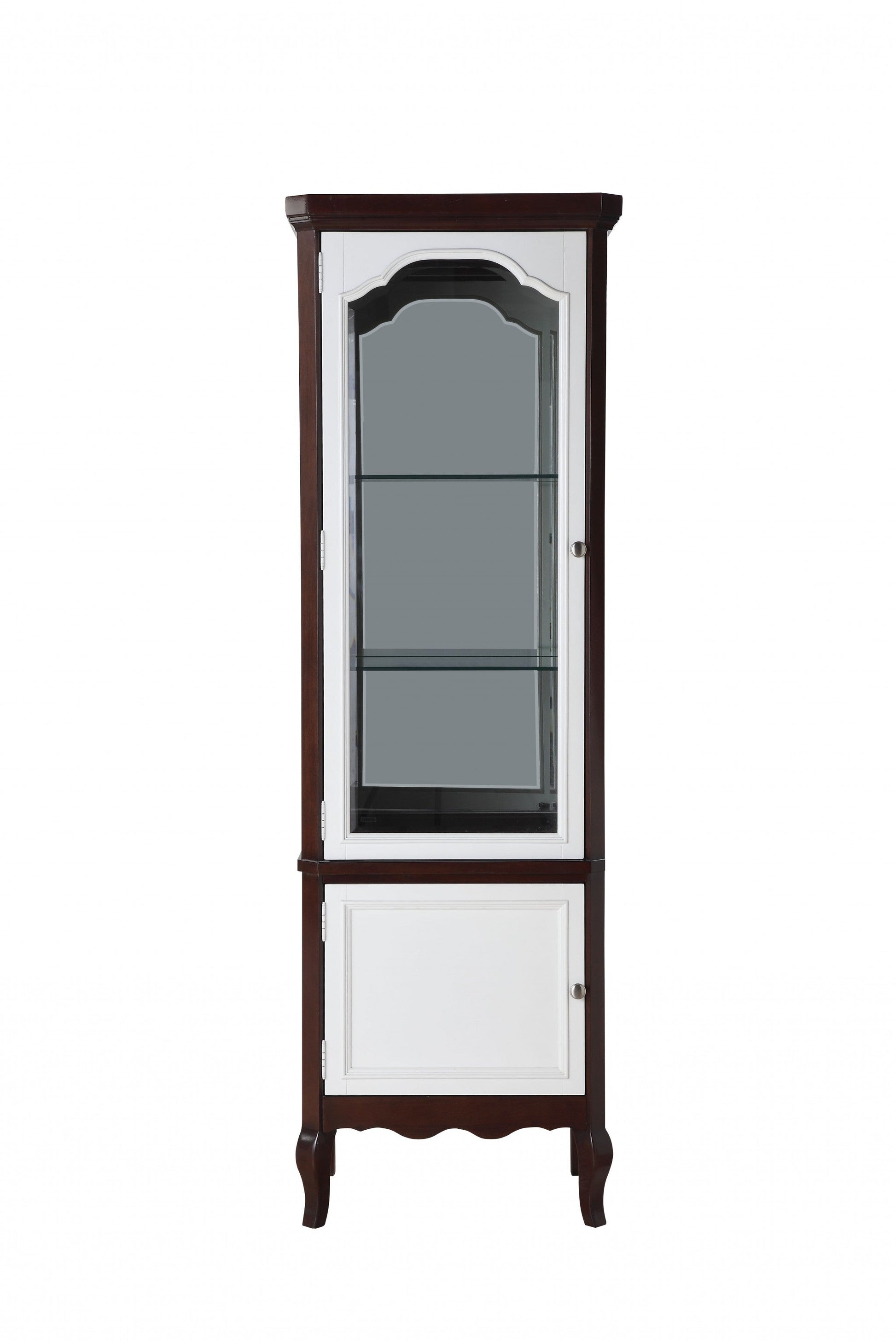 HomeRoots 18" x 26" x 78" Wood Curio Cabinet With White and Walnut Finish