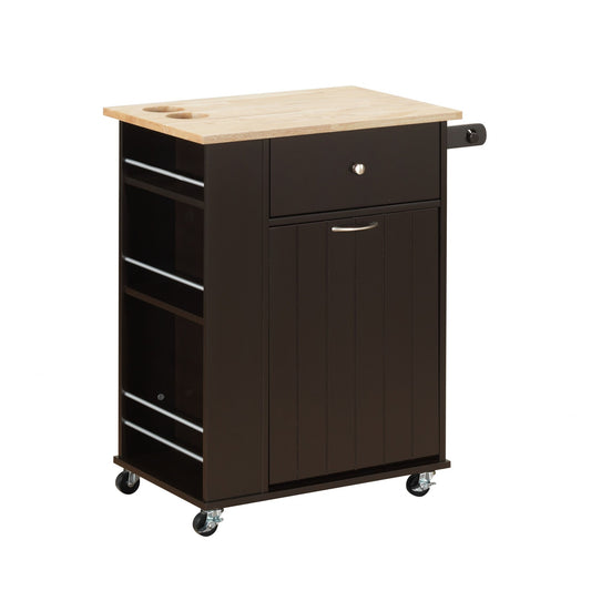 HomeRoots 18" x 29" x 34" Wood Casters Kitchen Cart in Natural and Wenge Finish