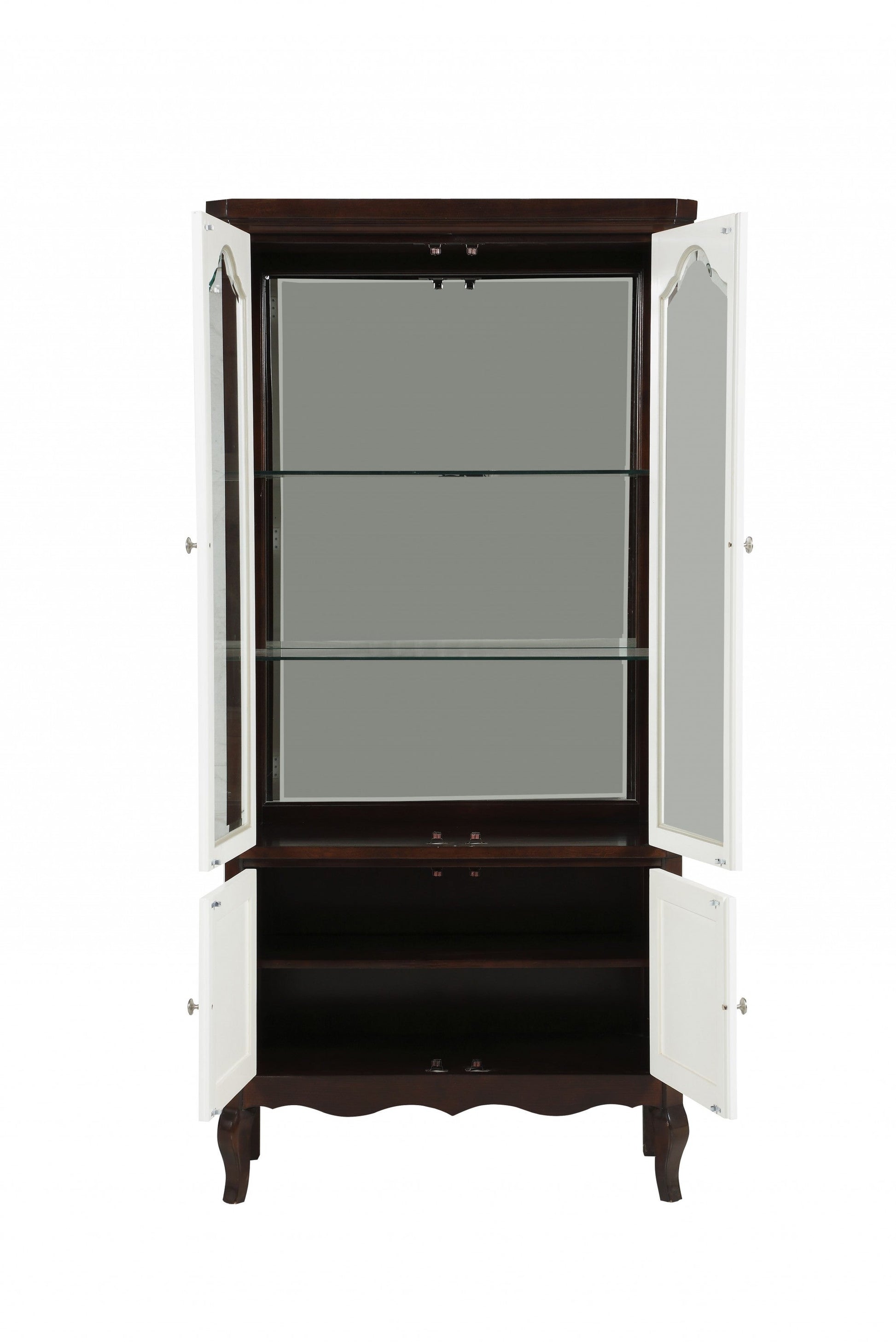 HomeRoots 18" x 39" x 78" Wood Curio Cabinet in Walnut and White Finish