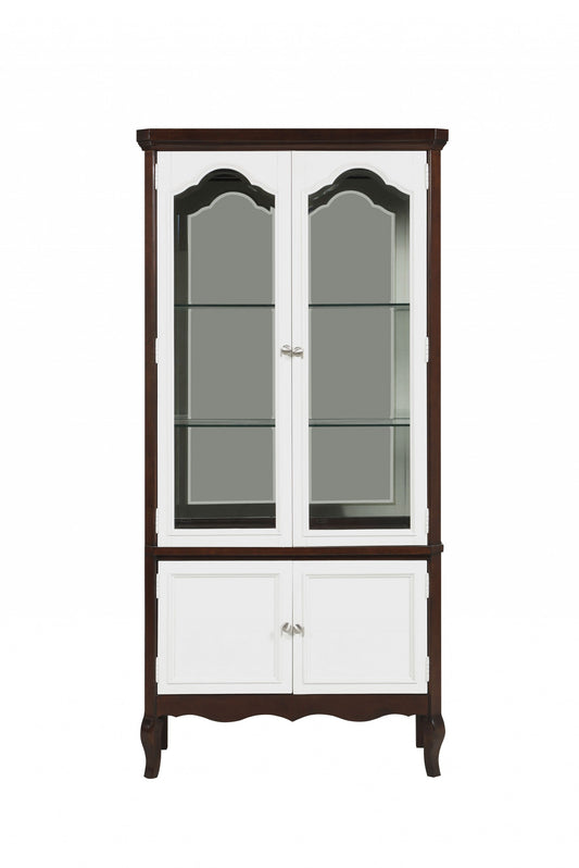 HomeRoots 18" x 39" x 78" Wood Curio Cabinet in Walnut and White Finish