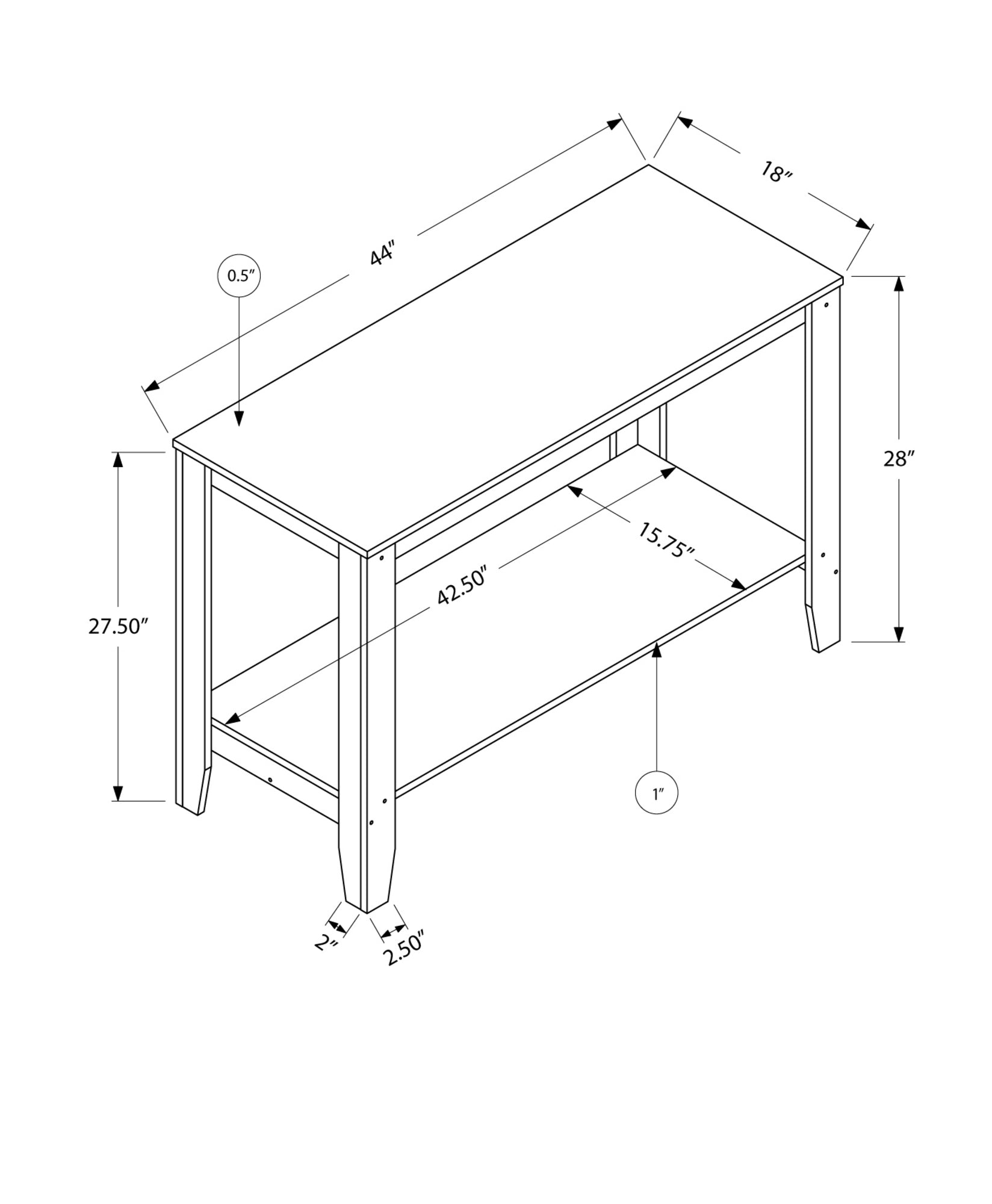 HomeRoots 18" x 44" x 28" Accent Table in Dark Taupe Finish