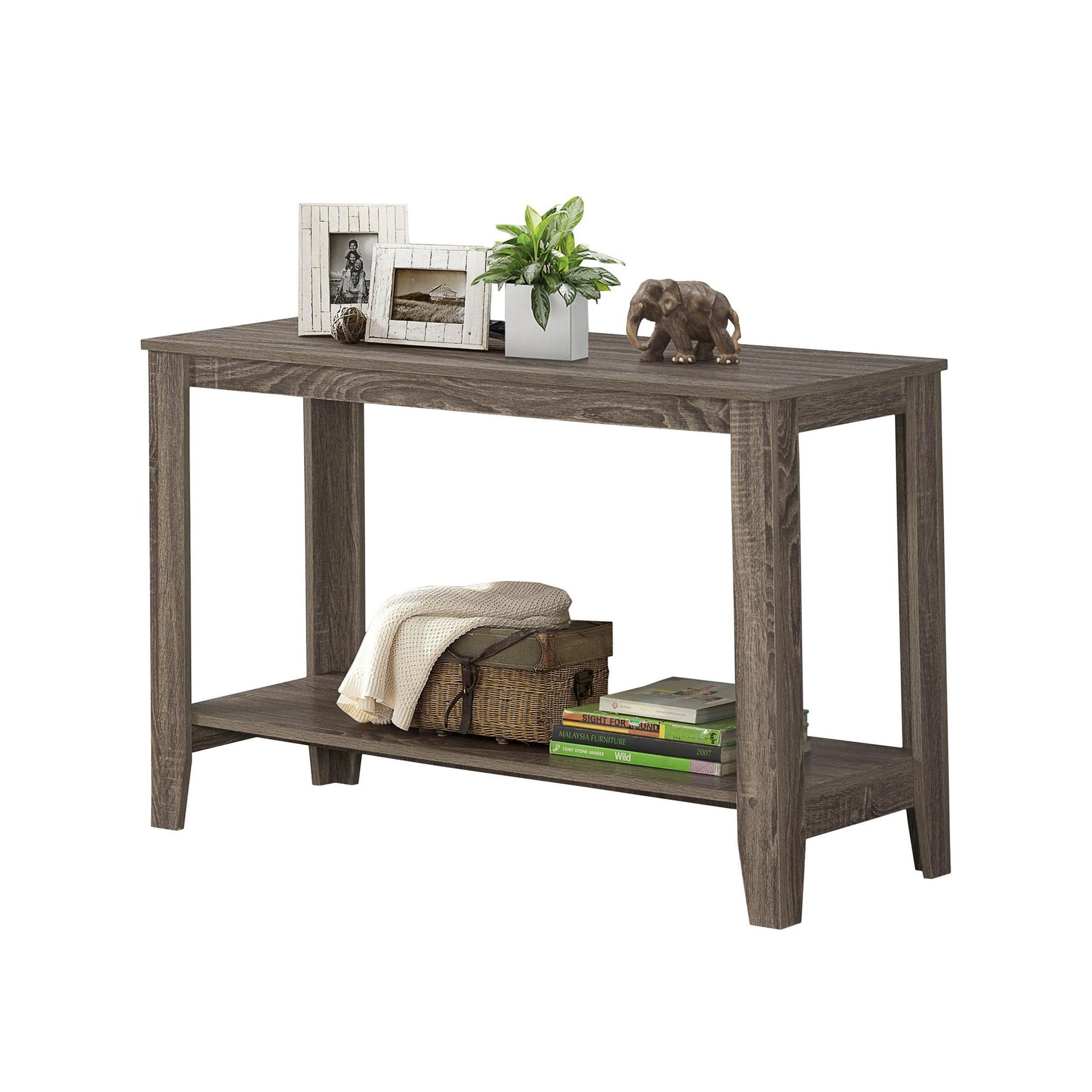 HomeRoots 18" x 44" x 28" Accent Table in Dark Taupe Finish