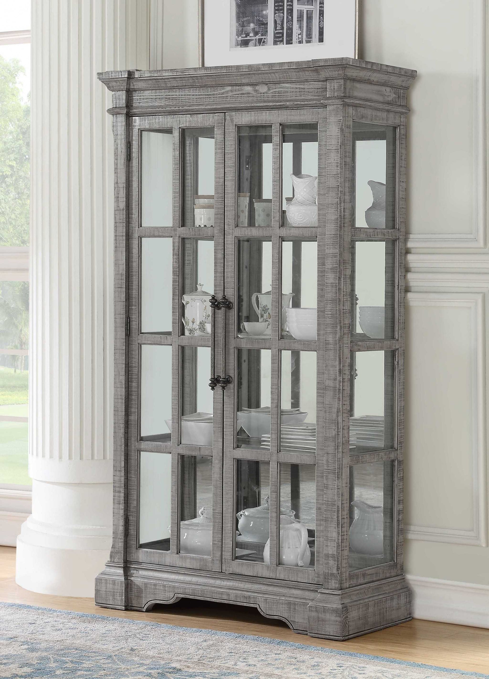 HomeRoots 18" x 44" x 80" Wood Glass Curio in Salvaged Natural Finish