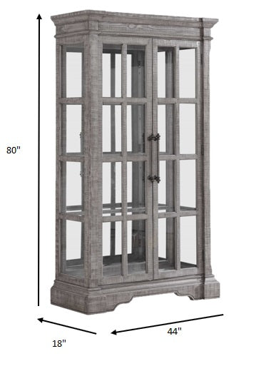 HomeRoots 18" x 44" x 80" Wood Glass Curio in Salvaged Natural Finish