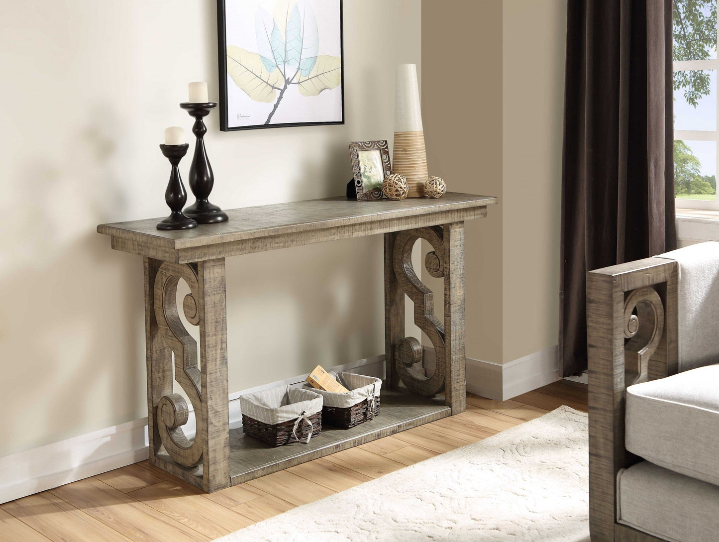 HomeRoots 18" x 52" x 30" Salvaged Natural Wood Sofa Table