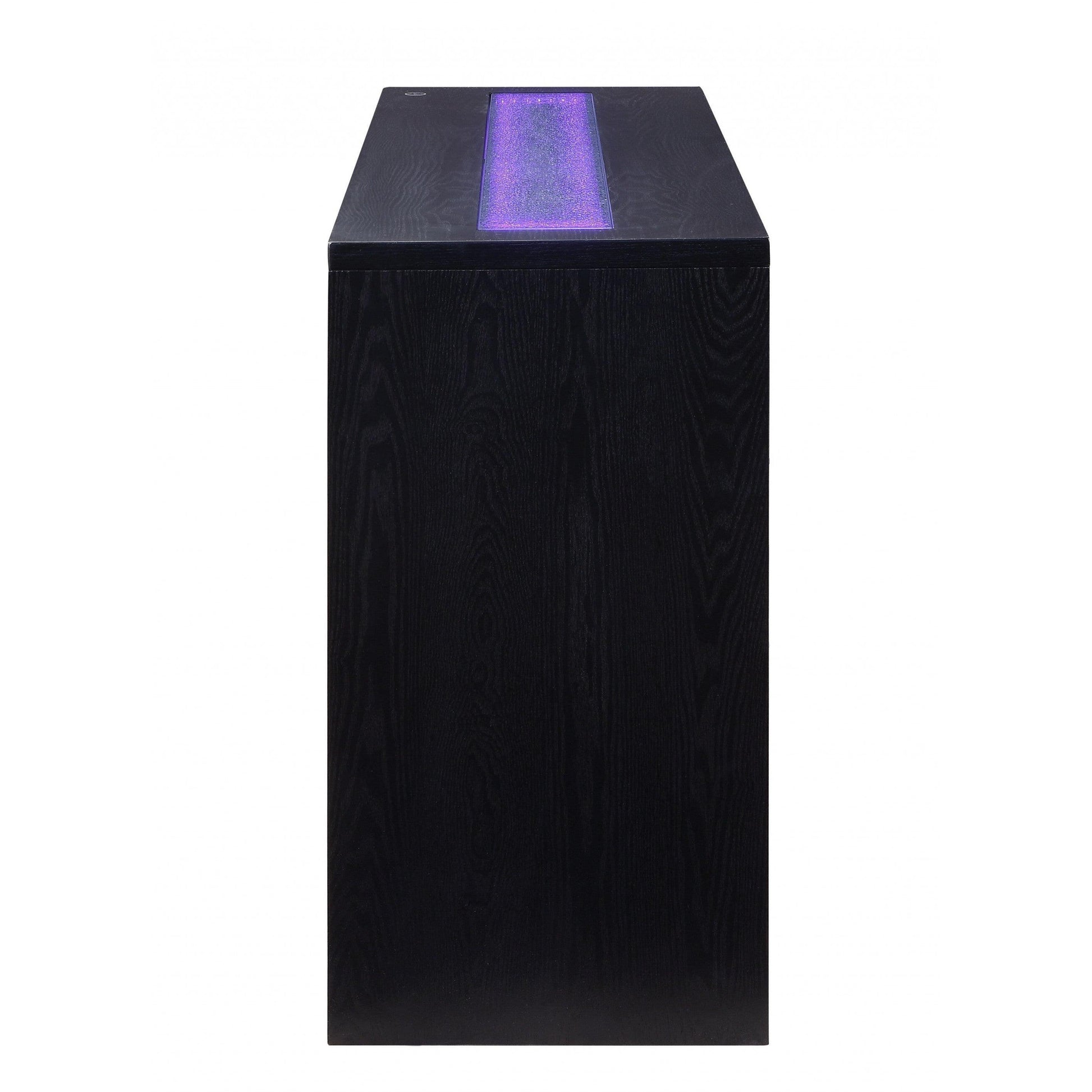 HomeRoots 18" x 52" x 34" Wood Led Glass Server With Black Finish