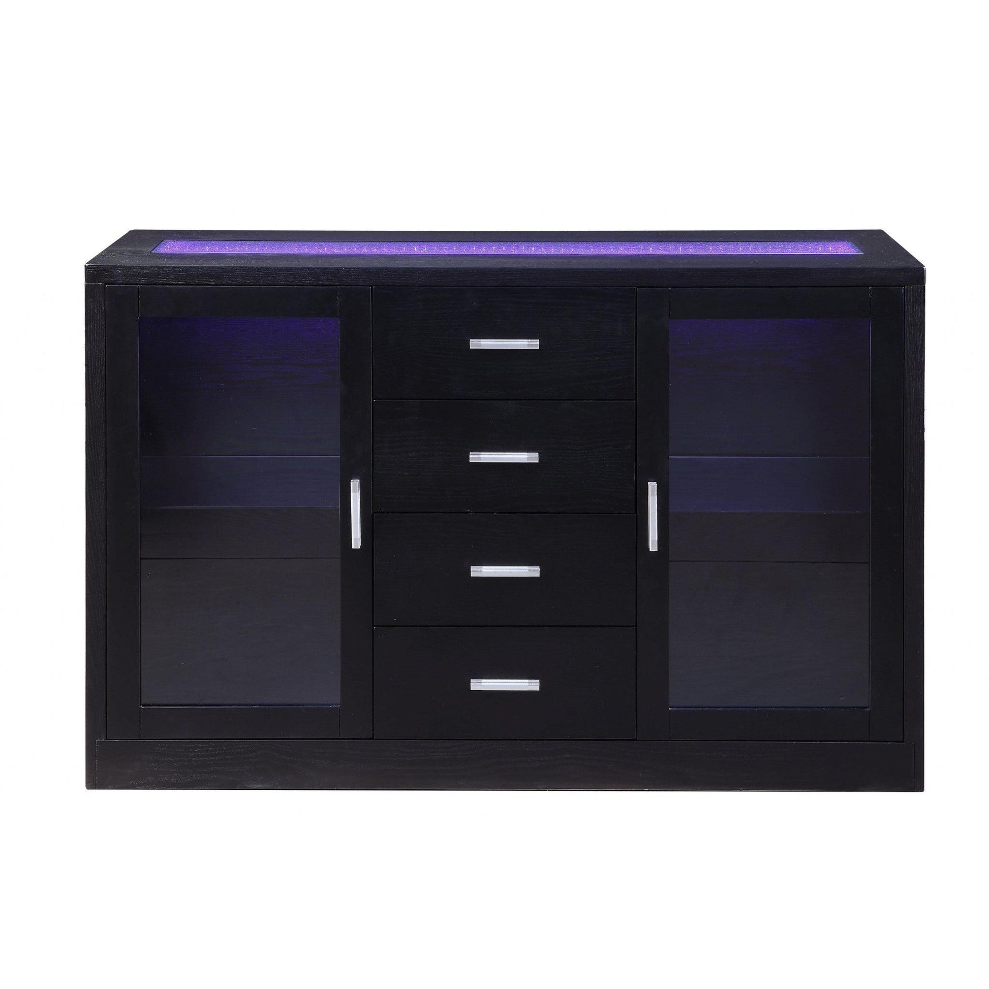 HomeRoots 18" x 52" x 34" Wood Led Glass Server With Black Finish