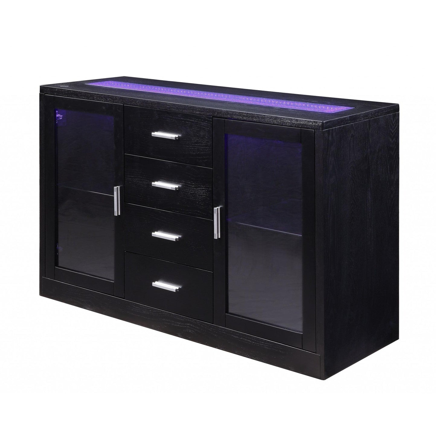 HomeRoots 18" x 52" x 34" Wood Led Glass Server With Black Finish
