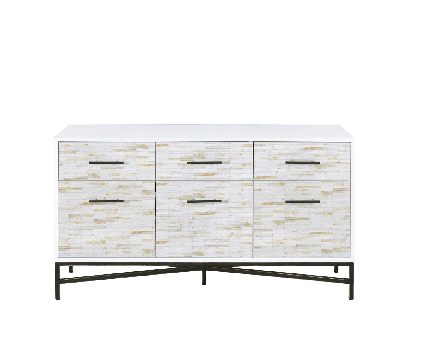 HomeRoots 18" x 54" x 30" White Metal Console Table With Weathered Wood Pattern