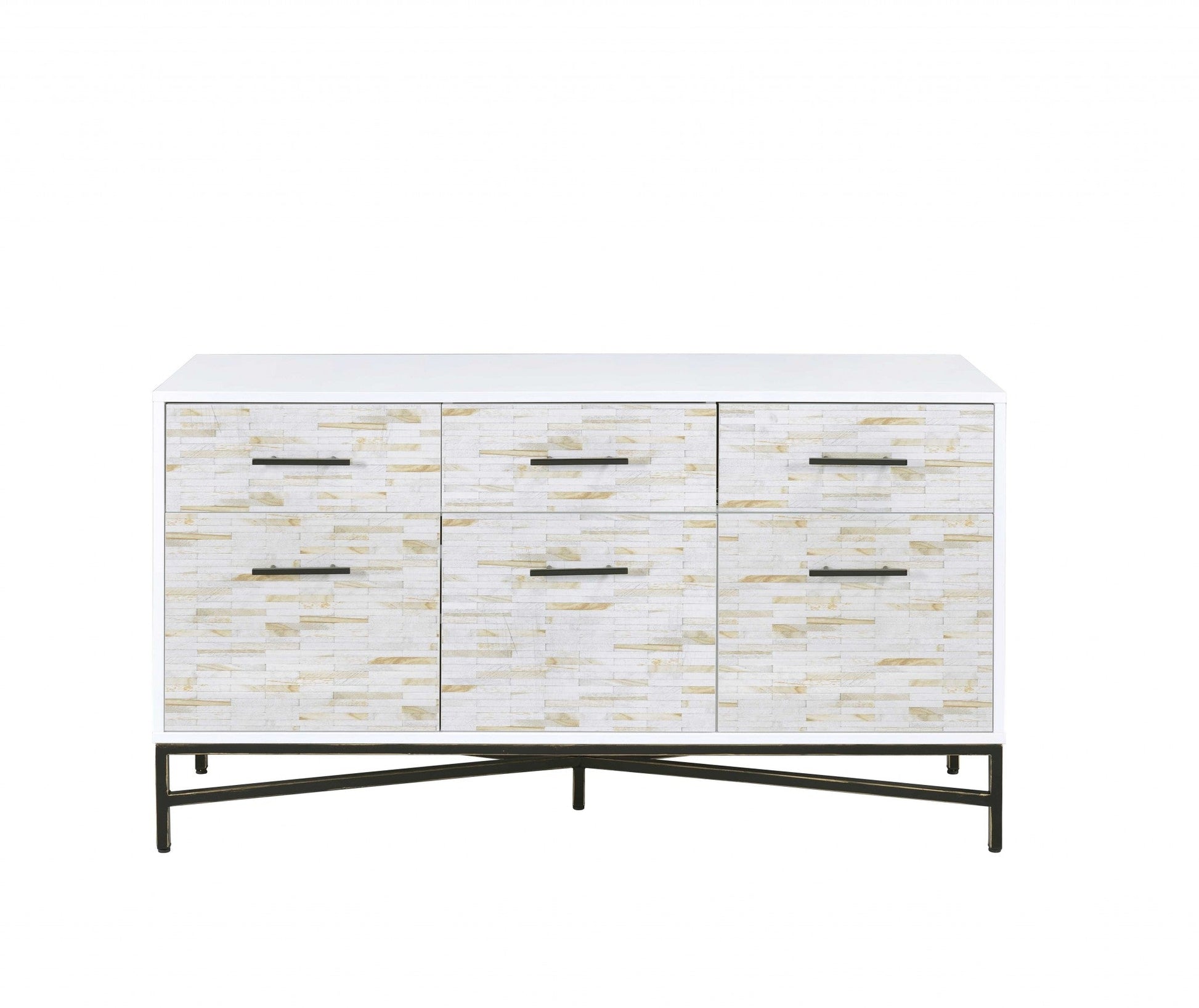 HomeRoots 18" x 54" x 30" White Metal Console Table With Weathered Wood Pattern