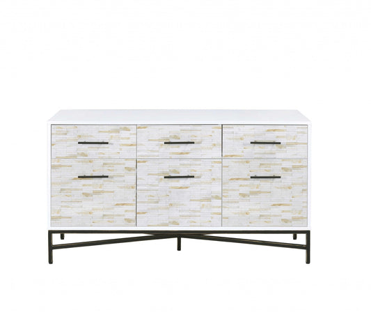 HomeRoots 18" x 54" x 30" White Metal Console Table With Weathered Wood Pattern