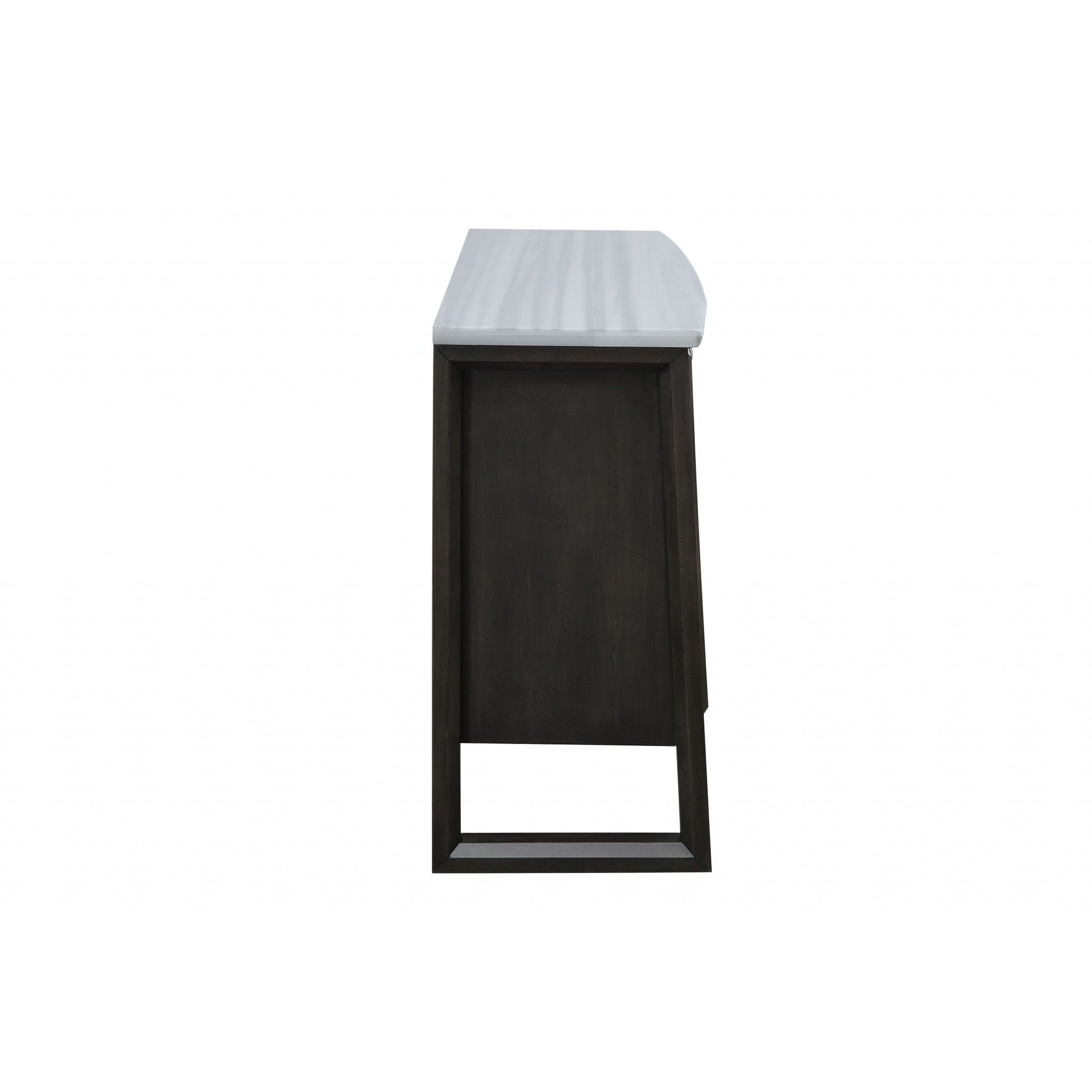 HomeRoots 18" x 54" x 36" Wood Marble Server With Marble and Gray Oak Finish