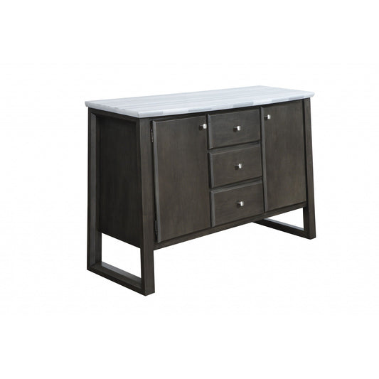 HomeRoots 18" x 54" x 36" Wood Marble Server With Marble and Gray Oak Finish