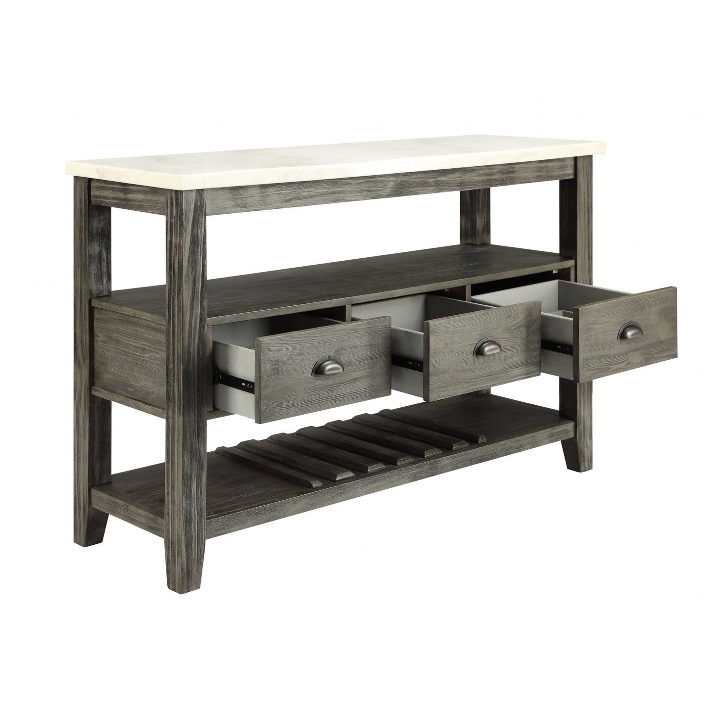 HomeRoots 18" x 54" x 36" Wood Server With White Marble and Gray Oak Finish