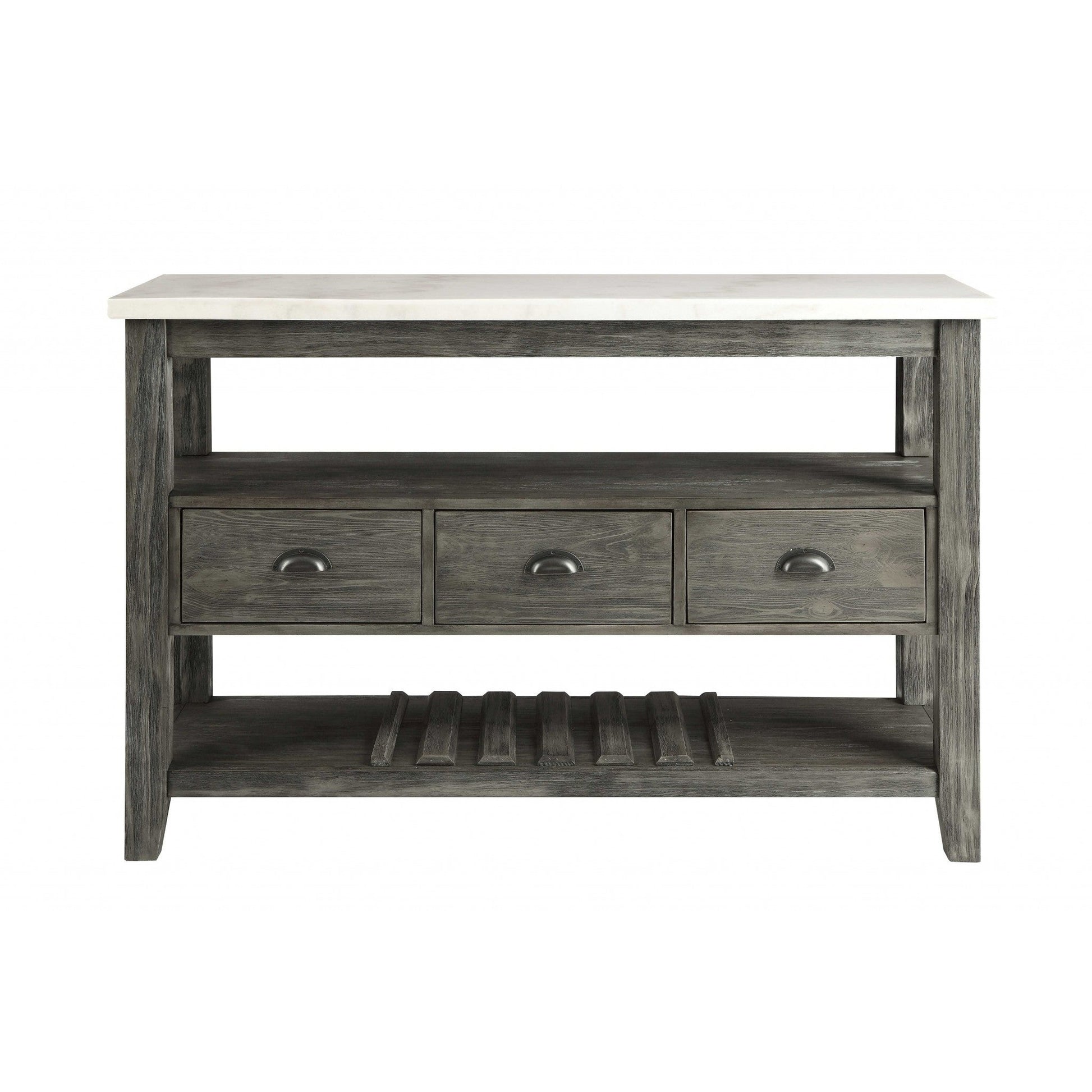 HomeRoots 18" x 54" x 36" Wood Server With White Marble and Gray Oak Finish