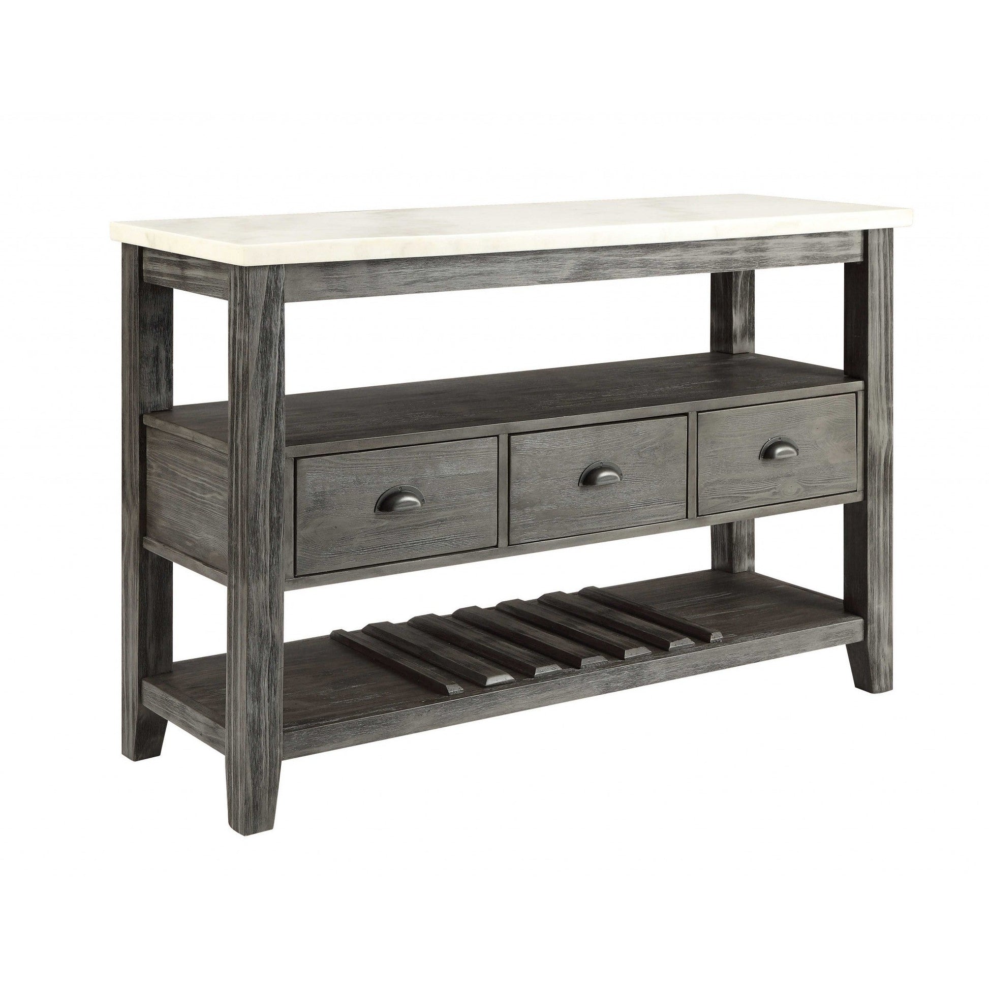 HomeRoots 18" x 54" x 36" Wood Server With White Marble and Gray Oak Finish
