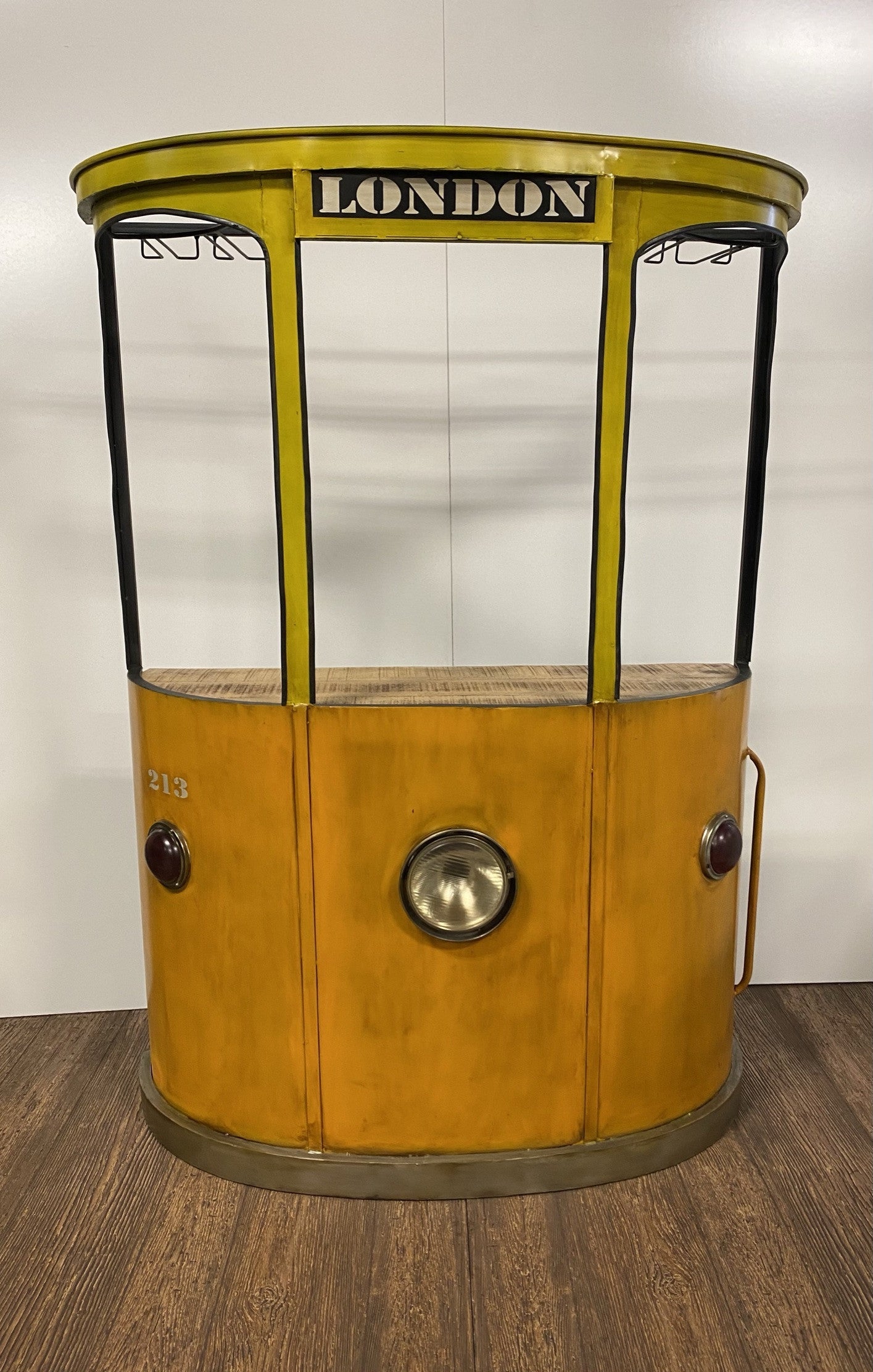 HomeRoots 18" x 70.5" x 49.5" London Tram Bar With Yellow And Orange Finish