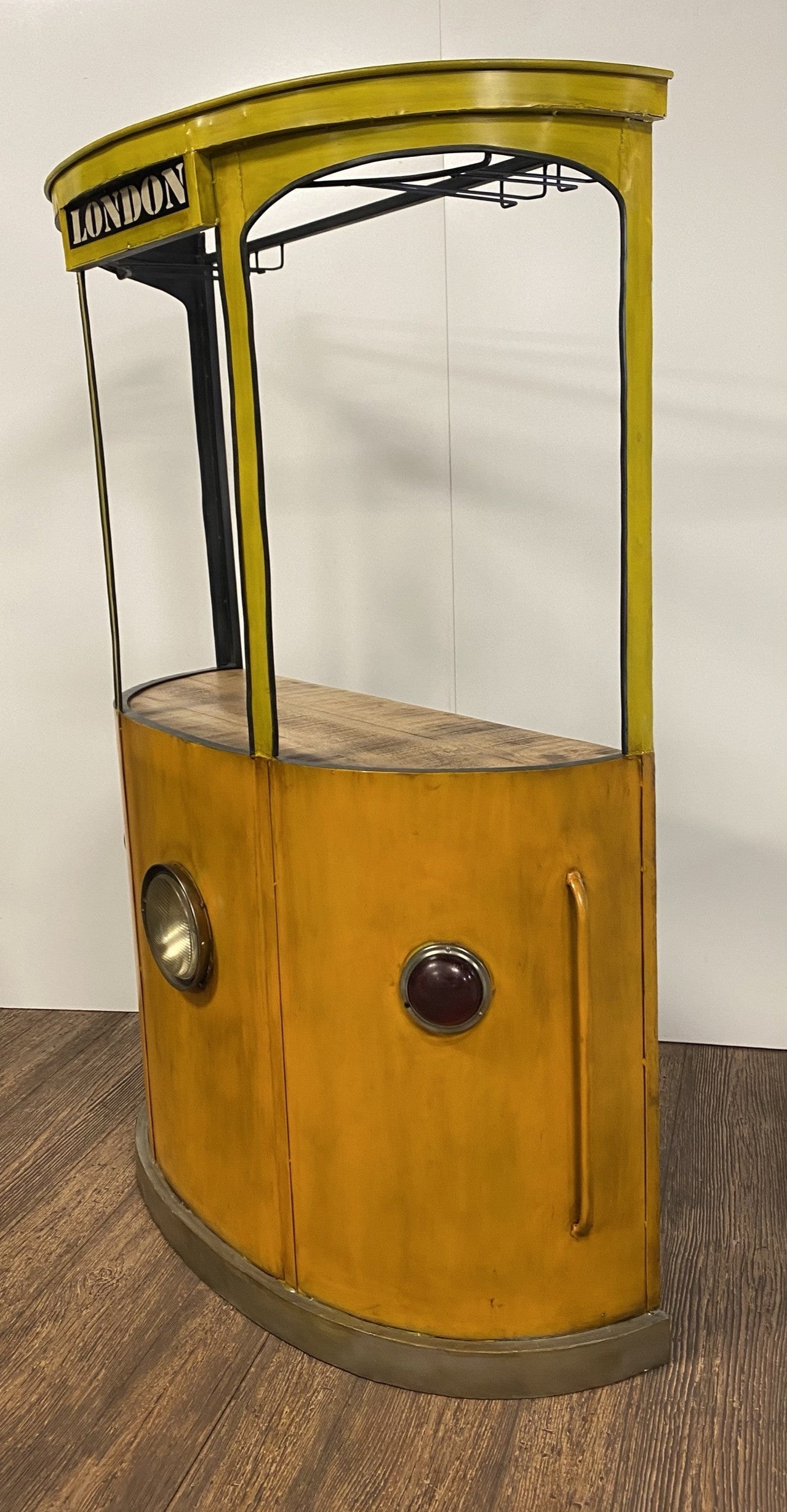 HomeRoots 18" x 70.5" x 49.5" London Tram Bar With Yellow And Orange Finish