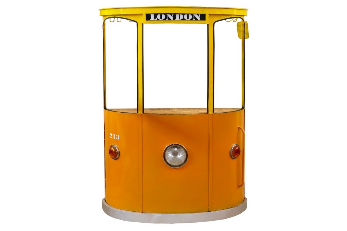 HomeRoots 18" x 70.5" x 49.5" London Tram Bar With Yellow And Orange Finish