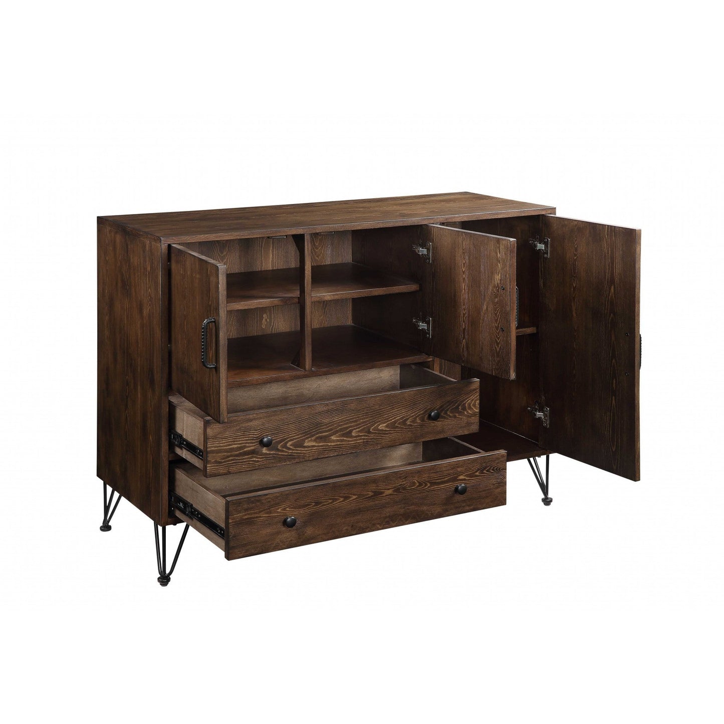 HomeRoots 18" x48" x 36" Metal Wood Server in Walnut and Black Finish