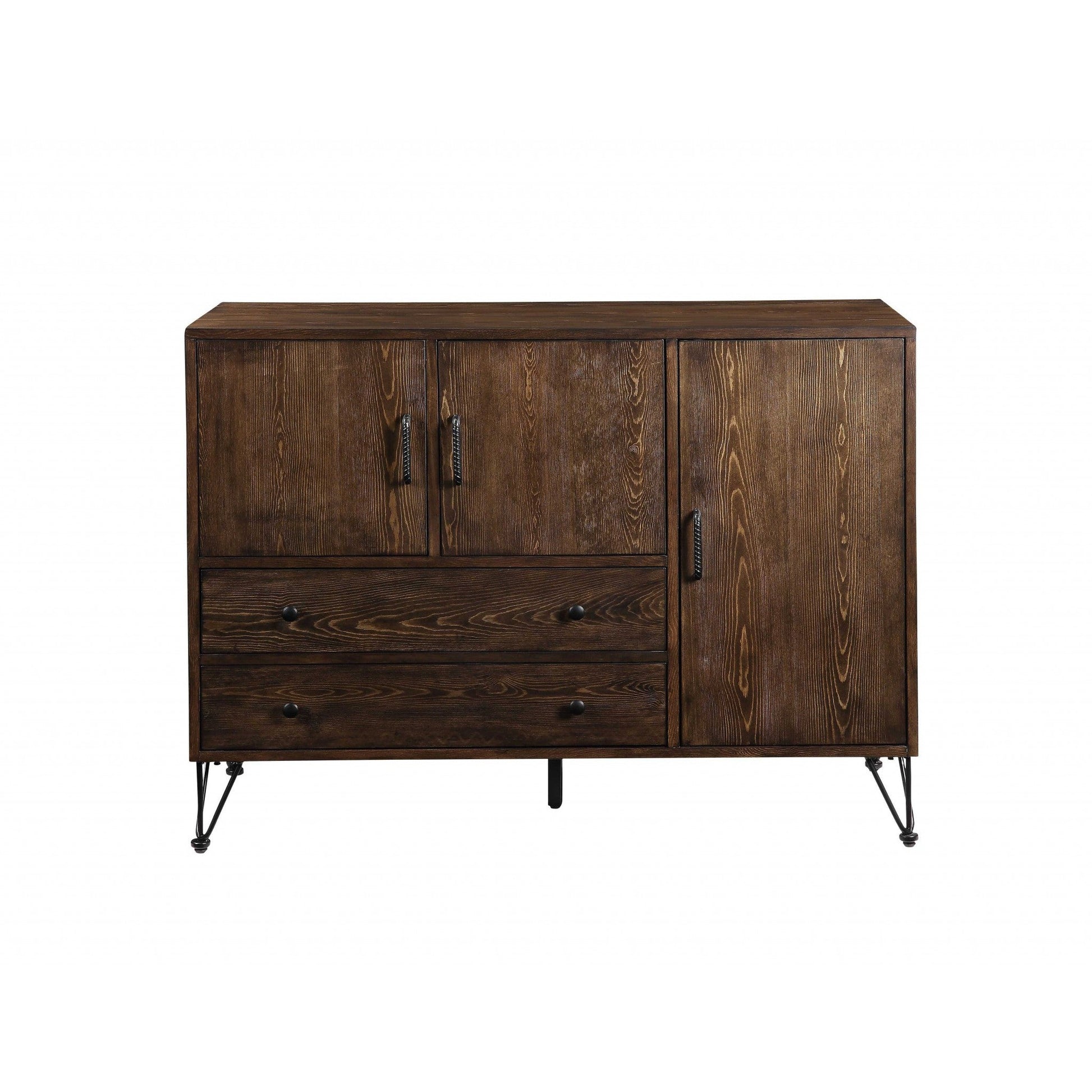 HomeRoots 18" x48" x 36" Metal Wood Server in Walnut and Black Finish