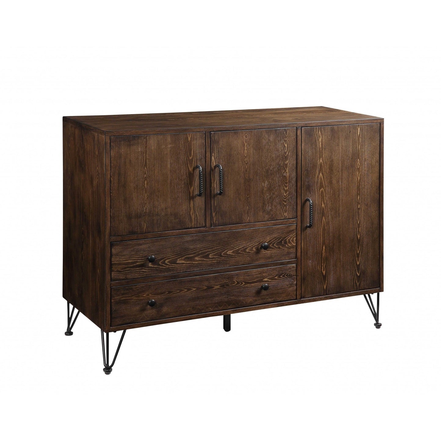 HomeRoots 18" x48" x 36" Metal Wood Server in Walnut and Black Finish