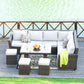 HomeRoots 180.96" x 33.54" x 34.71" Brown Outdoor Sectional Set With Cushions in Set of Eight