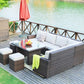 HomeRoots 180.96" x 33.54" x 34.71" Brown Outdoor Sectional Set With Cushions in Set of Eight