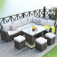 HomeRoots 180.96" x 33.54" x 34.71" Brown Outdoor Sectional Set With Cushions in Set of Eight