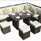 HomeRoots 180.96" x 33.54" x 34.71" Brown Outdoor Sectional Set With Cushions in Set of Eight