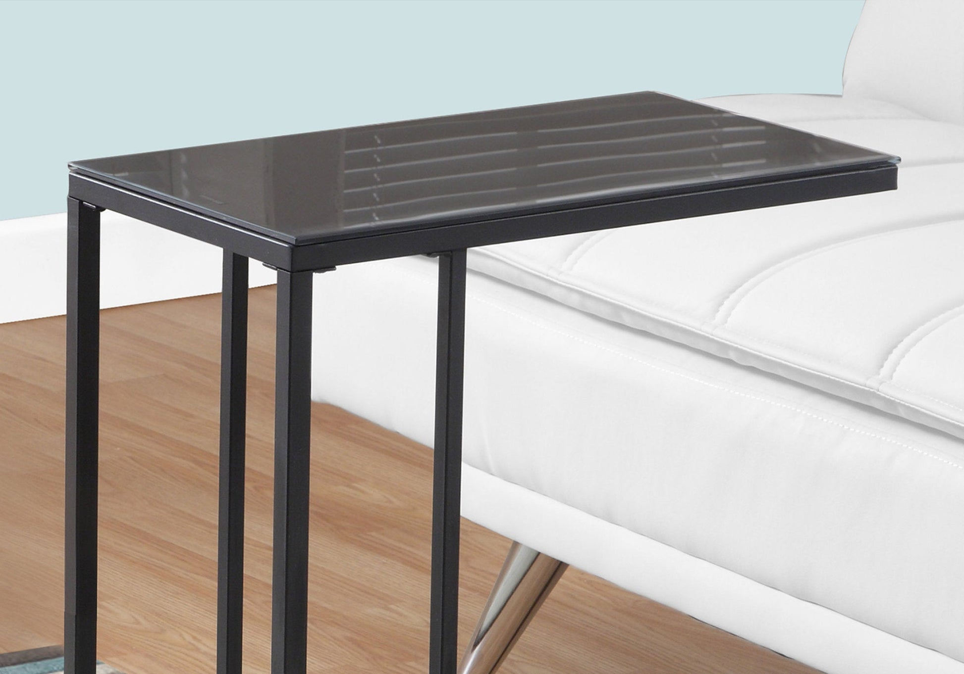HomeRoots 18.25" x 10.25" x 24" Metal Tempered Glass Accent Table in Black Finish