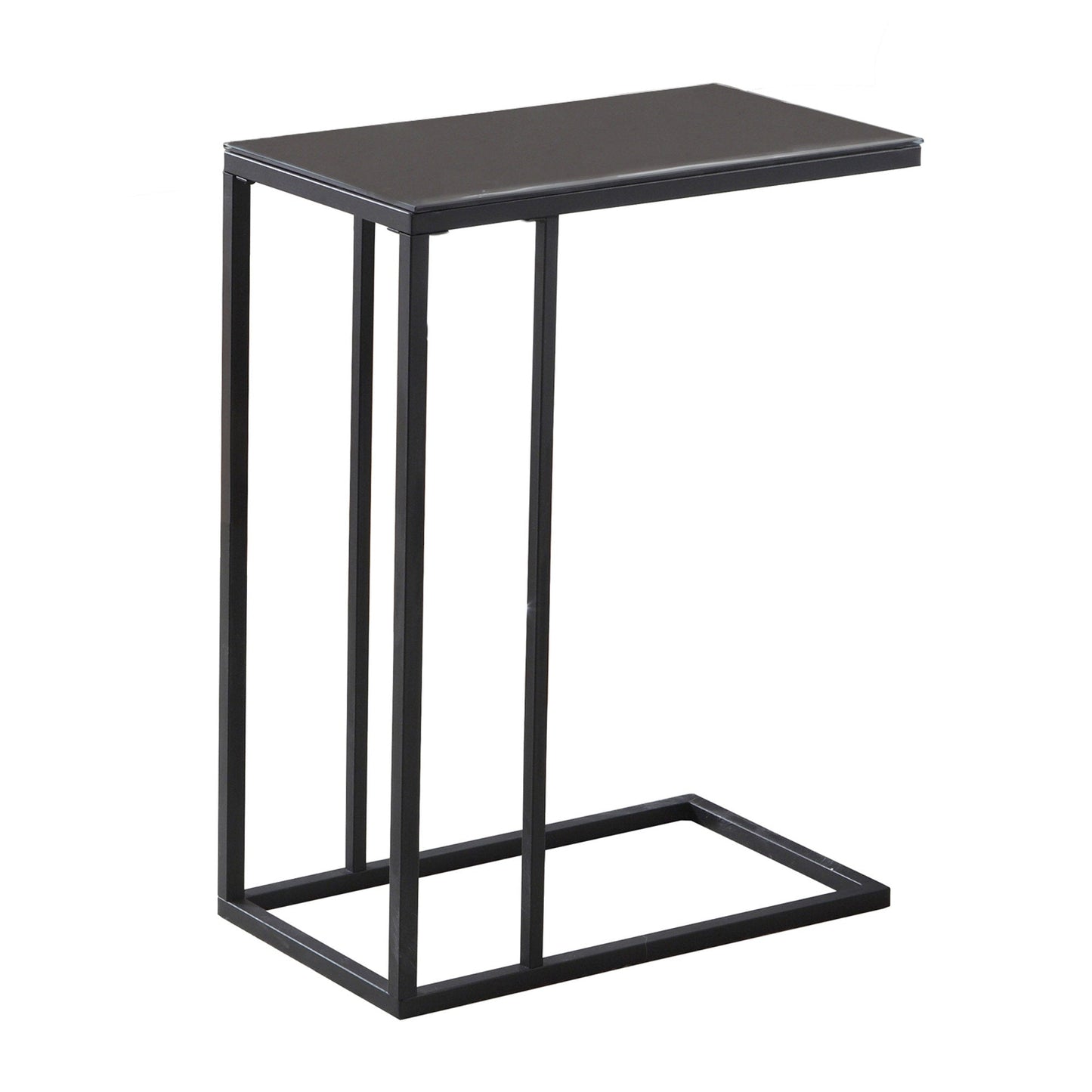 HomeRoots 18.25" x 10.25" x 24" Metal Tempered Glass Accent Table in Black Finish