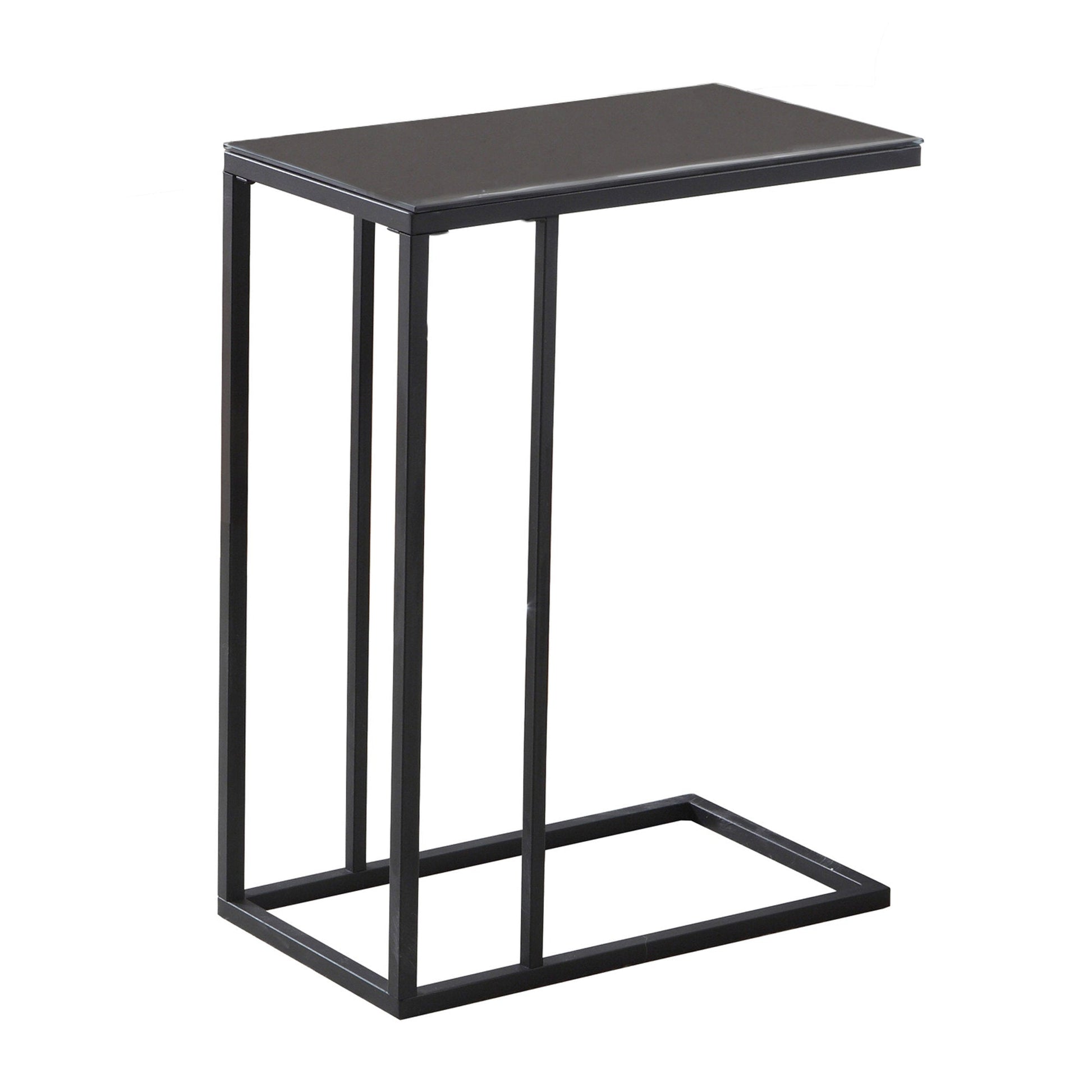 HomeRoots 18.25" x 10.25" x 24" Metal Tempered Glass Accent Table in Black Finish