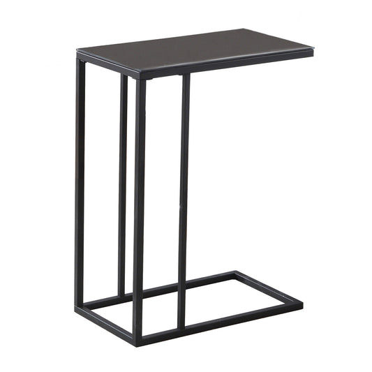 HomeRoots 18.25" x 10.25" x 24" Metal Tempered Glass Accent Table in Black Finish