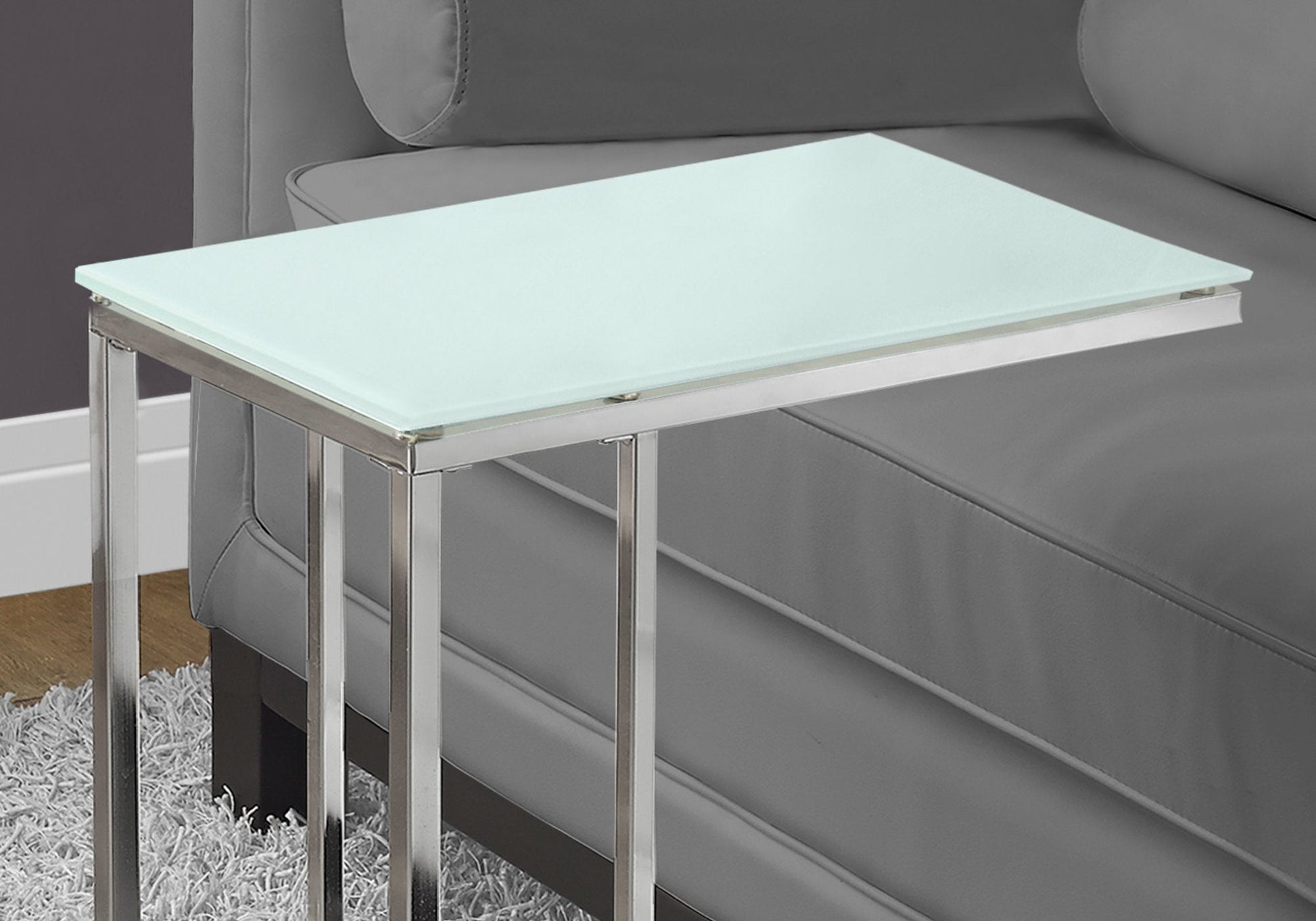 HomeRoots 18.25" x 10.25" x 24" Metal Tempered Glass Accent Table in Chrome Finish