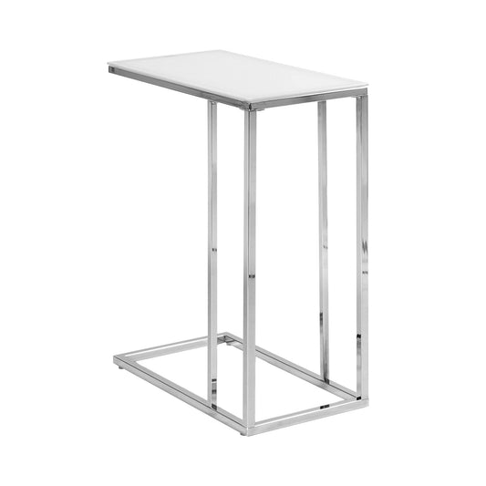 HomeRoots 18.25" x 10.25" x 24" Metal Tempered Glass Accent Table in Chrome Finish