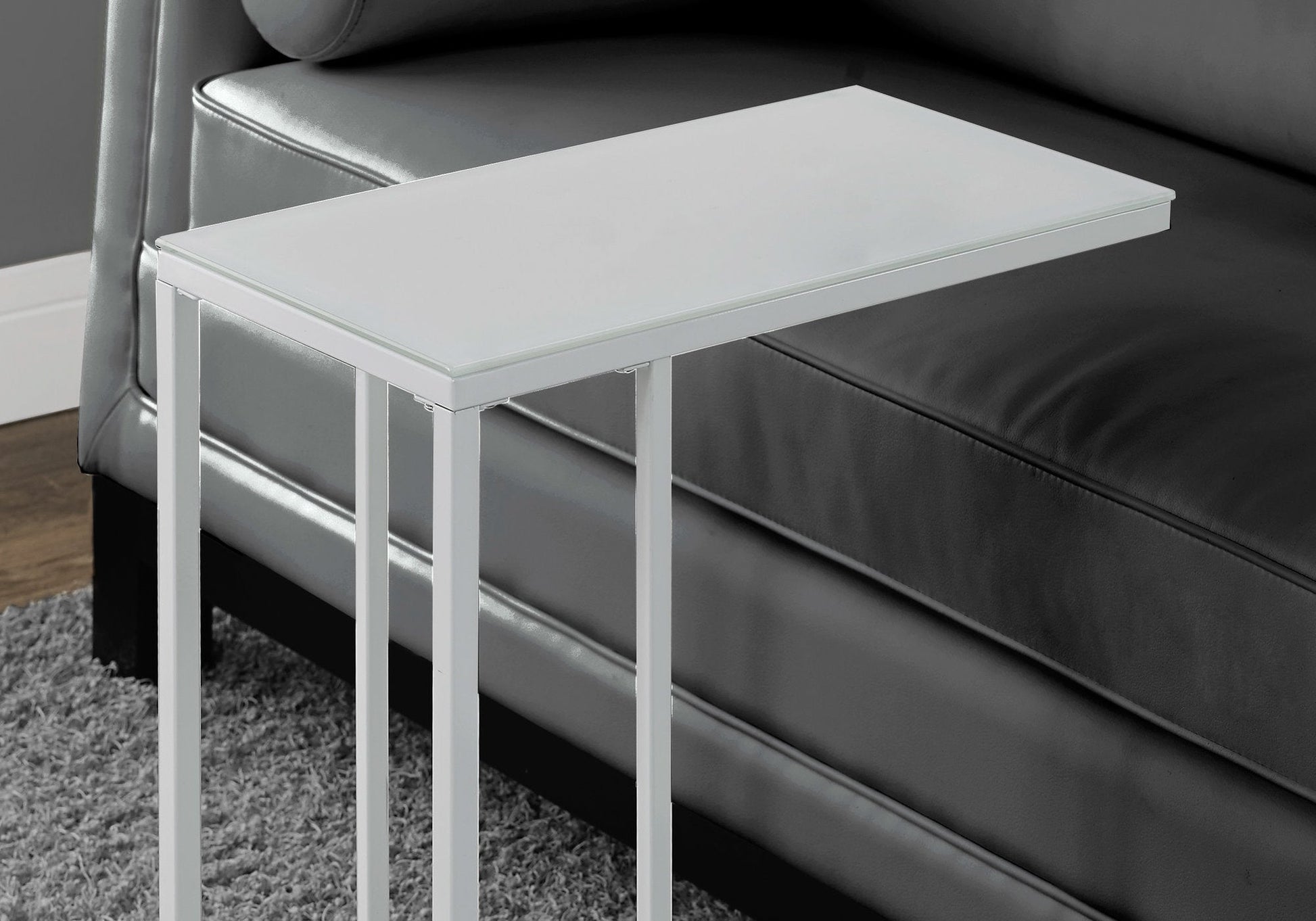 HomeRoots 18.25" x 10.25" x 24" Metal Tempered Glass Accent Table in White Finish