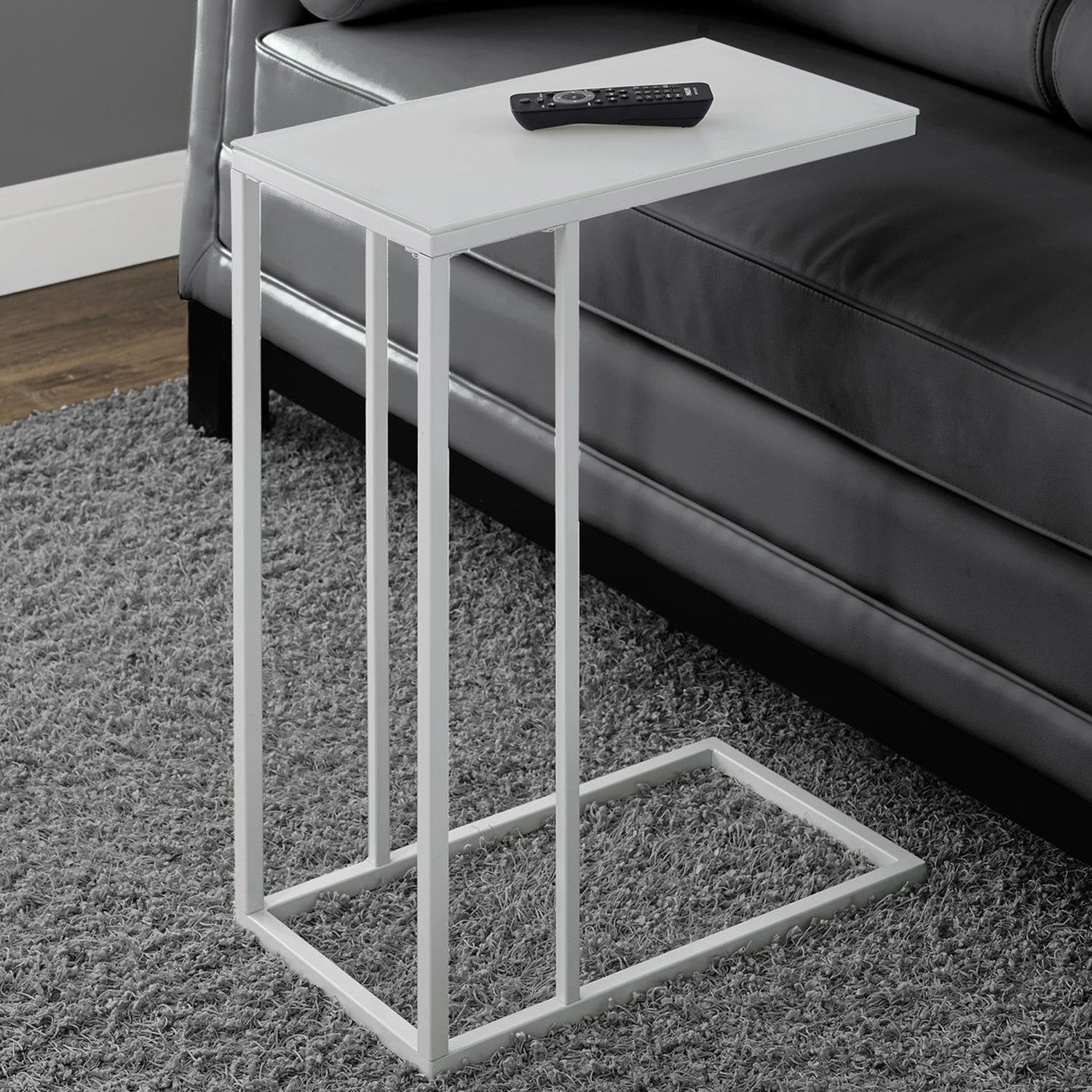HomeRoots 18.25" x 10.25" x 24" Metal Tempered Glass Accent Table in White Finish