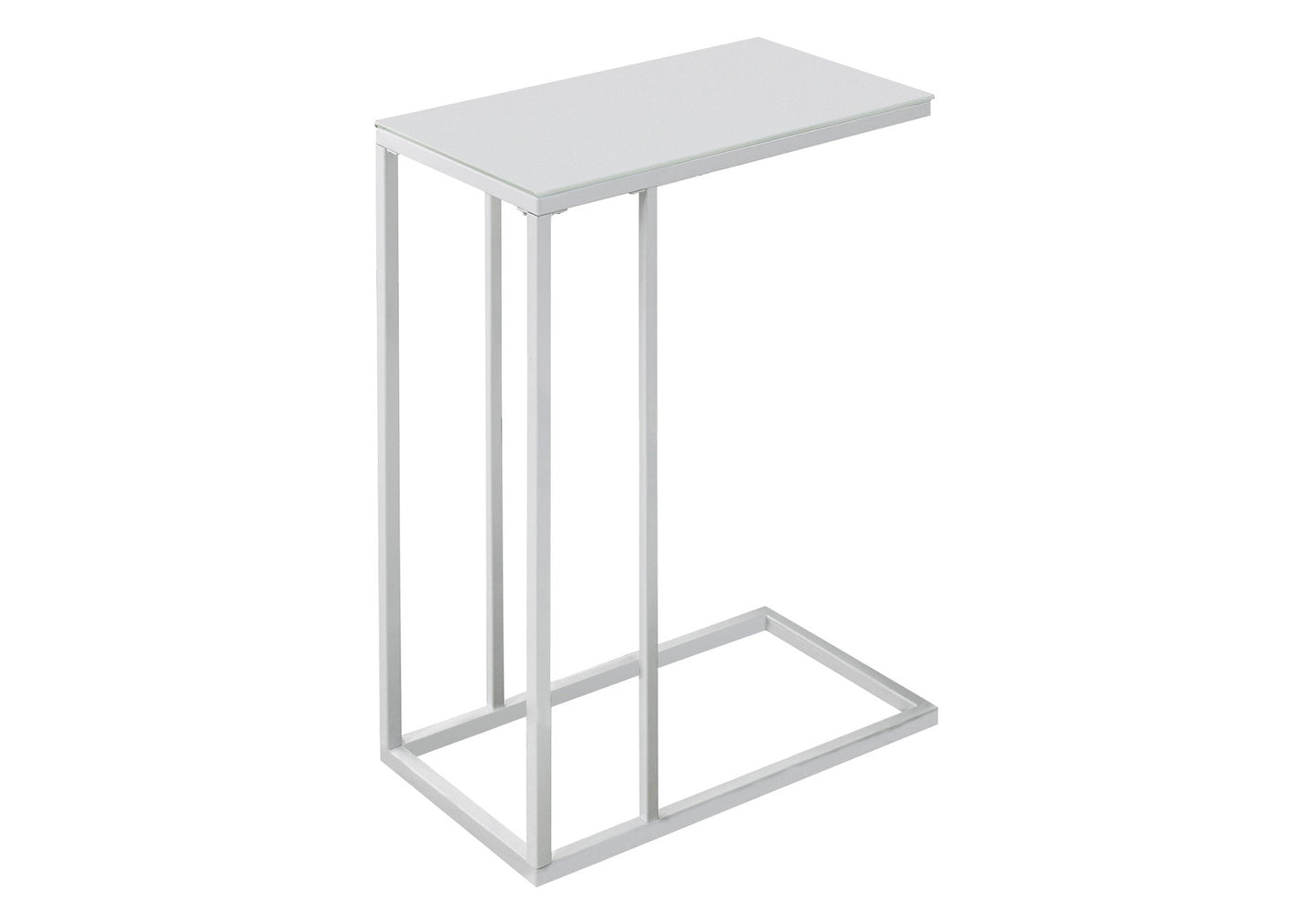 HomeRoots 18.25" x 10.25" x 24" Metal Tempered Glass Accent Table in White Finish