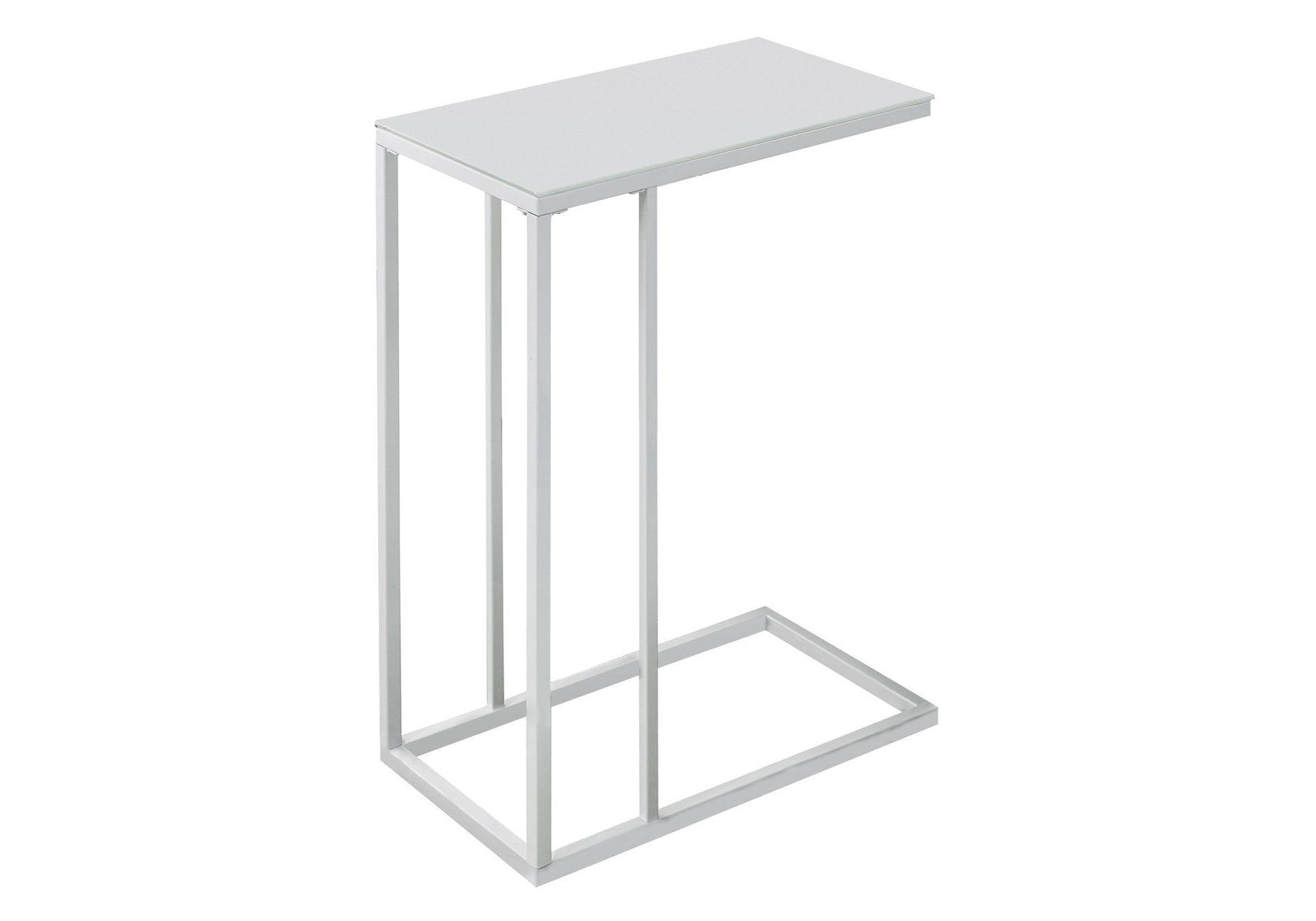 HomeRoots 18.25" x 10.25" x 24" Metal Tempered Glass Accent Table in White Finish