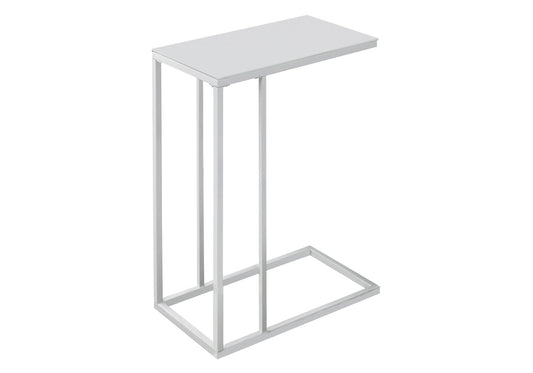 HomeRoots 18.25" x 10.25" x 24" Metal Tempered Glass Accent Table in White Finish