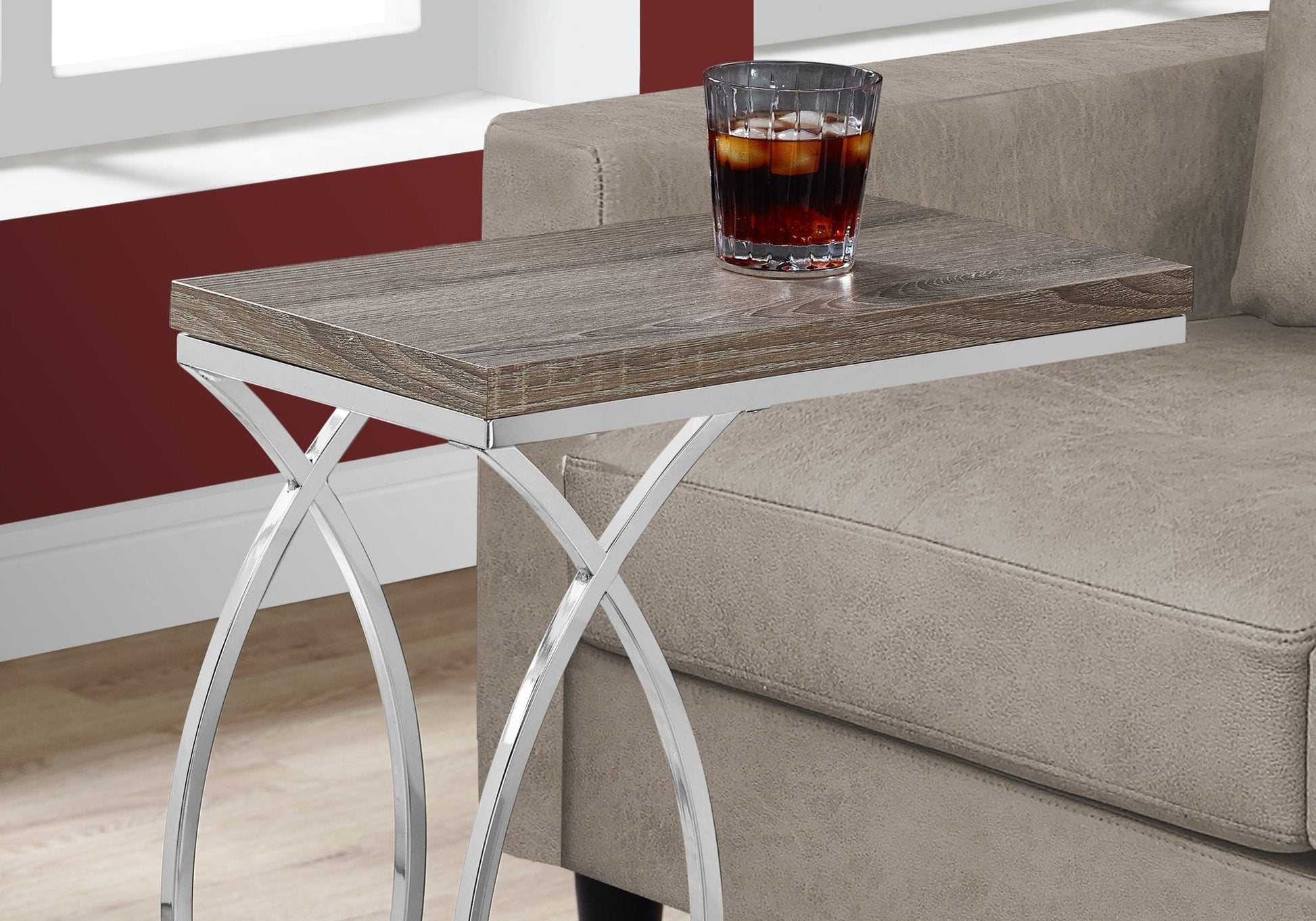 HomeRoots 18.25" x 10.25" x 25" MDF Laminate Metal Accent Table in Dark Taupe Finish