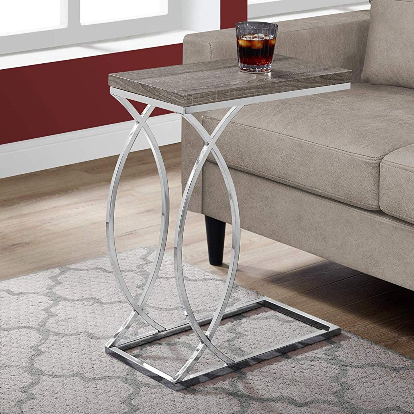 HomeRoots 18.25" x 10.25" x 25" MDF Laminate Metal Accent Table in Dark Taupe Finish