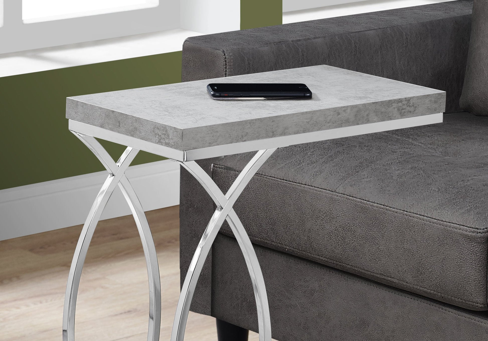 HomeRoots 18.25" x 10.25" x 25" MDF Laminate Metal Accent Table in Grey Finish