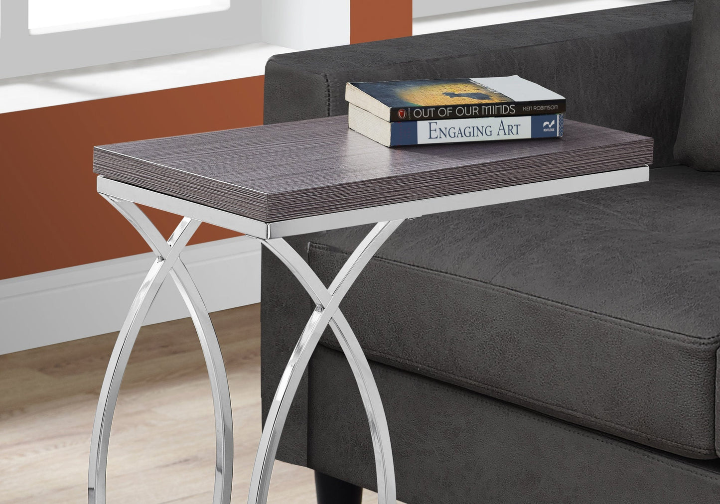 HomeRoots 18.25" x 10.25" x 25" MDF Laminate Metal Accent Table in Grey Finish