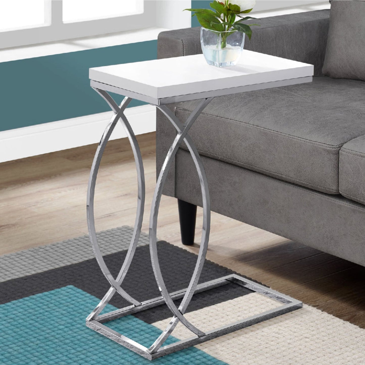 HomeRoots 18.25" x 10.25" x 25" MDF Metal Accent Table in White Finish