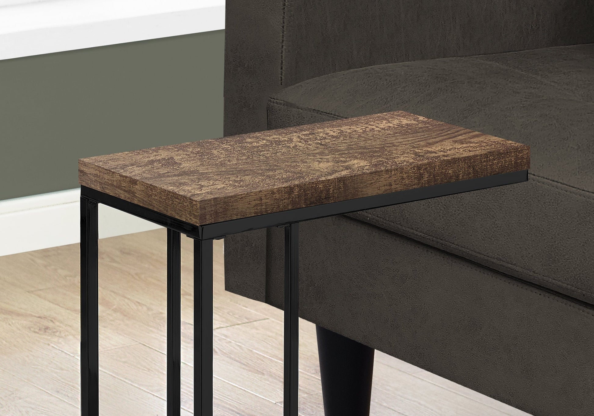 HomeRoots 18.25" x 10.25" x 25.25" Particle Board Metal Accent Table With Brown and Black Finish