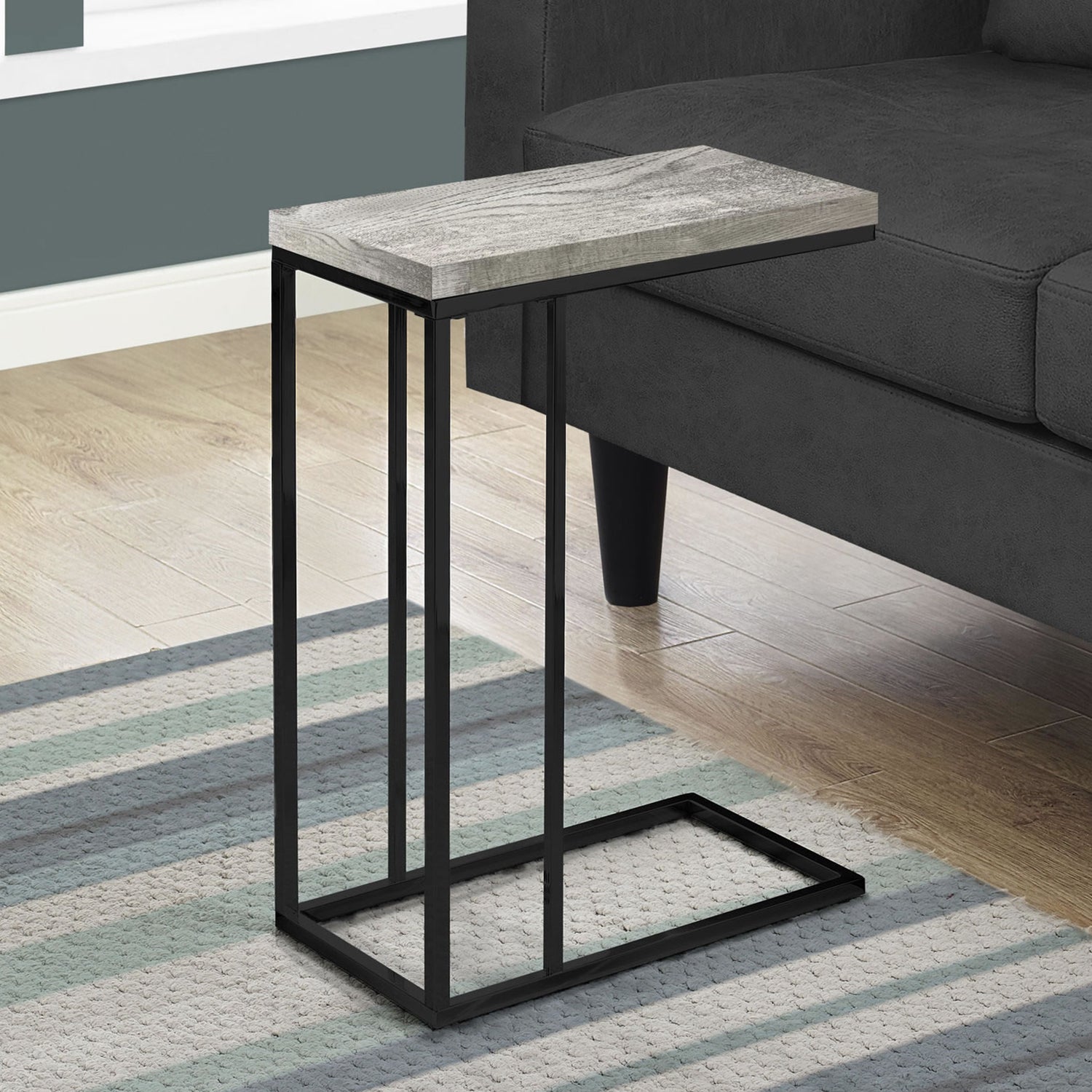 HomeRoots 18.25" x 10.25" x 25.25" Particle Board Metal Accent Table With Grey and Black Finish