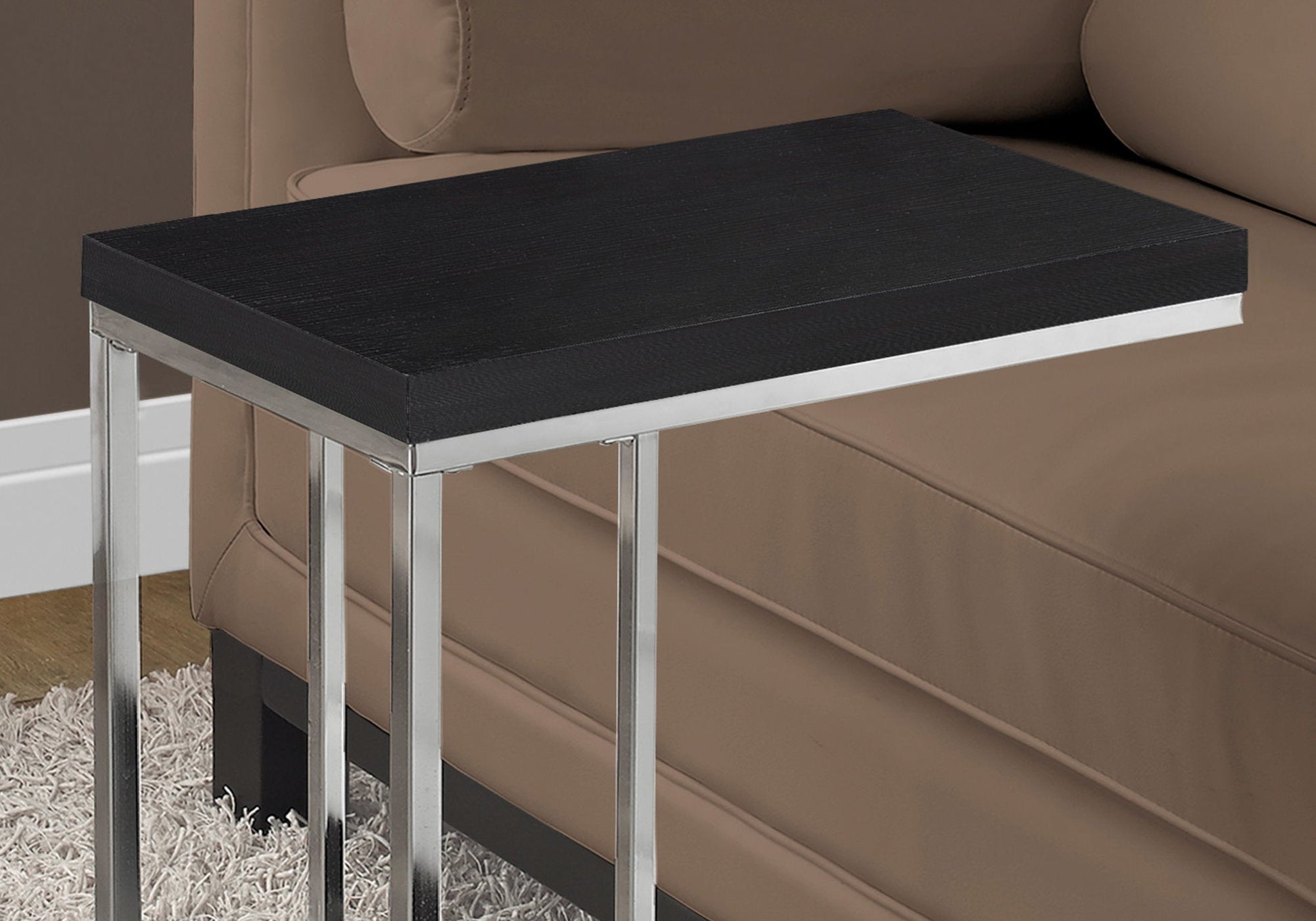 HomeRoots 18.25" x 10.25" x 25.25" Particle Board Metal Accent Table in Cappuccino Finish