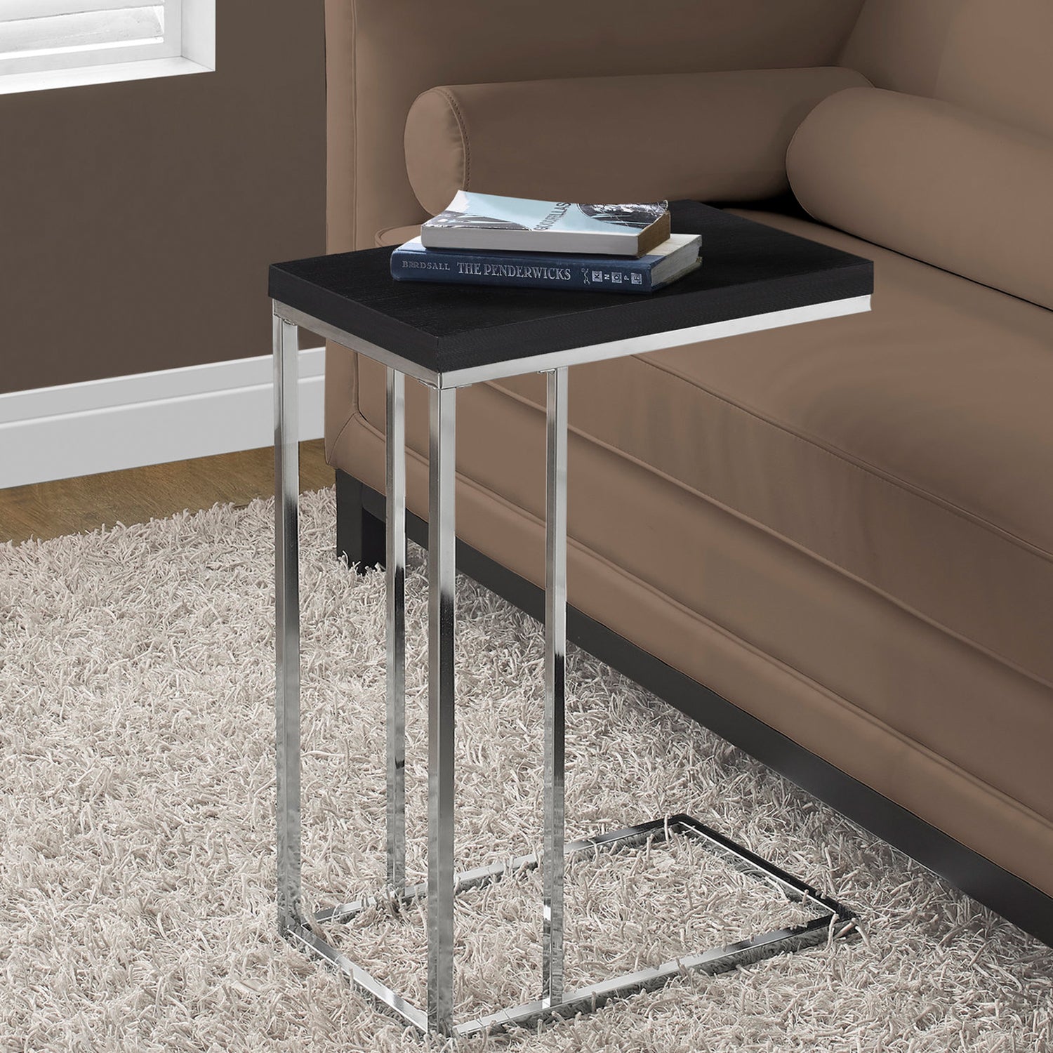 HomeRoots 18.25" x 10.25" x 25.25" Particle Board Metal Accent Table in Cappuccino Finish